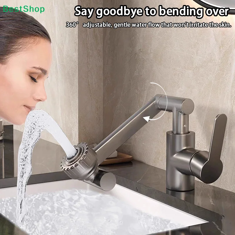 〔R〕360° Rotating Robot Arm Faucet | Dual-Mode Water Flow (Sparkling/Shower) Universal Sink Faucet Attachment