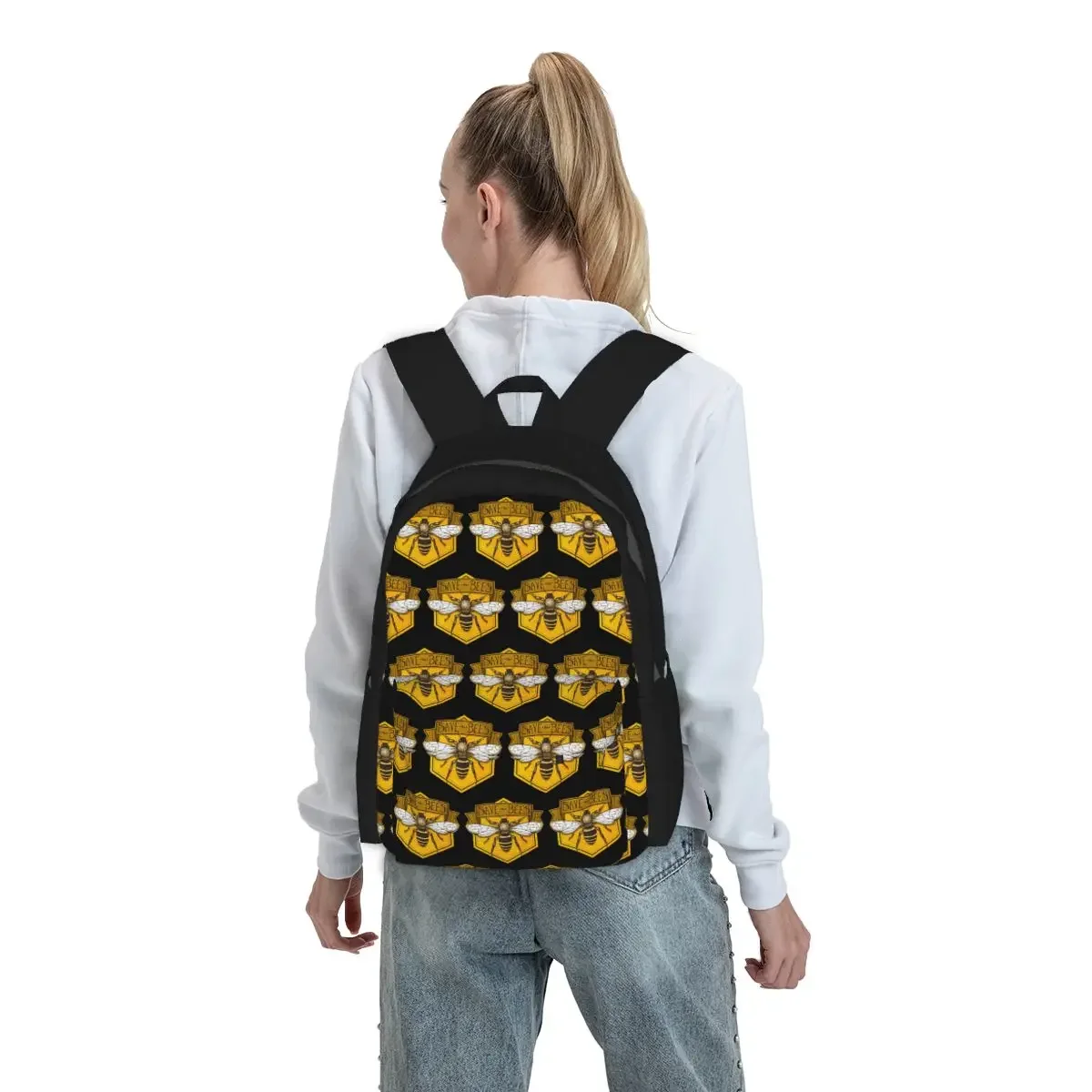

Save The Bees Printed Backpack Student BookBag Kids School Bag Laptop Shoulder Bags for Men Women