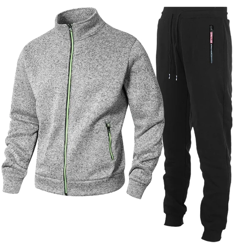 2 Pieces Men's Stand Sweatshirts Zipper Cardigan Coats Outdoor Long Sleeve Streetwear Sport Warm Oversize Baggy Pants