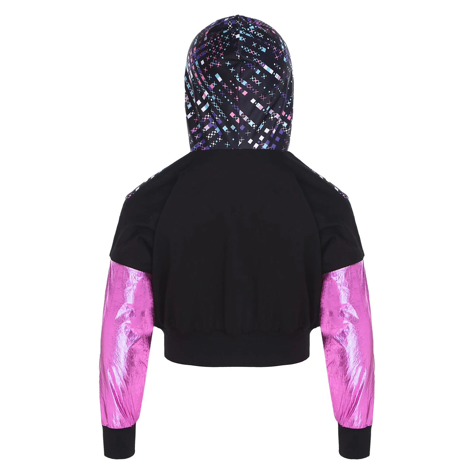 الفتيات مقنعين سحاب أكمام طويلة الهيب هوب ديسكو سترة الأزياء طباعة سترة قصيرة عارضة معطف الرقص ملابس خارجية لقاعة الرقص المرحلة