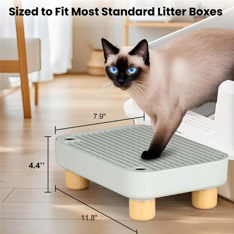 Litter Box Step& Ramp With Wooden Base, Anti-Tracking& Easy Cleaning Cat Catcher Ideal For Small And Elderly Cats