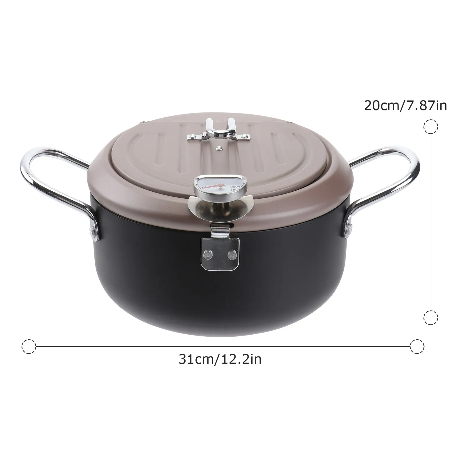 Japanese Style Fryer Pan 20Cm Deep Frying Pot Coffee Cover Detachable Thermometer Oil Filter Holder for Household Cooking view 4