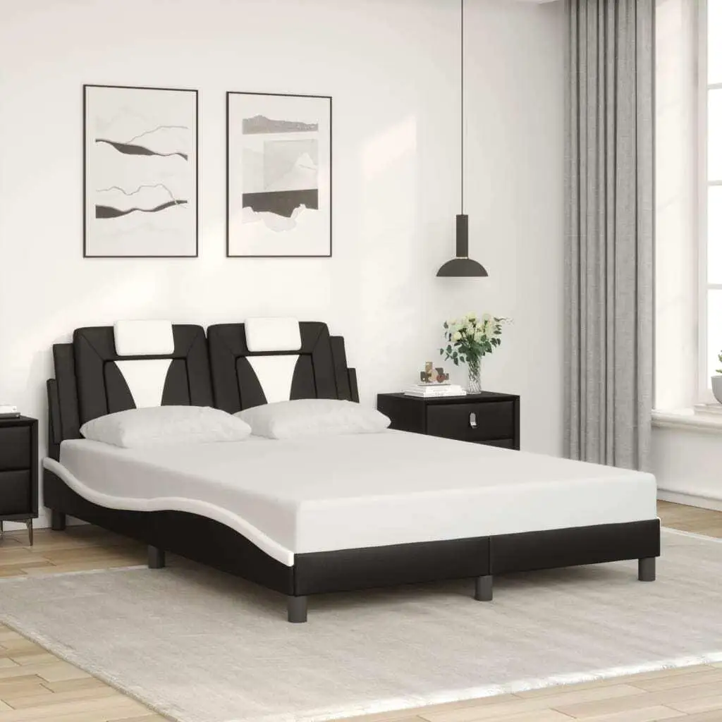 

Bed Frame without Mattress Black and for White 53.9x74.8 Faux Leather