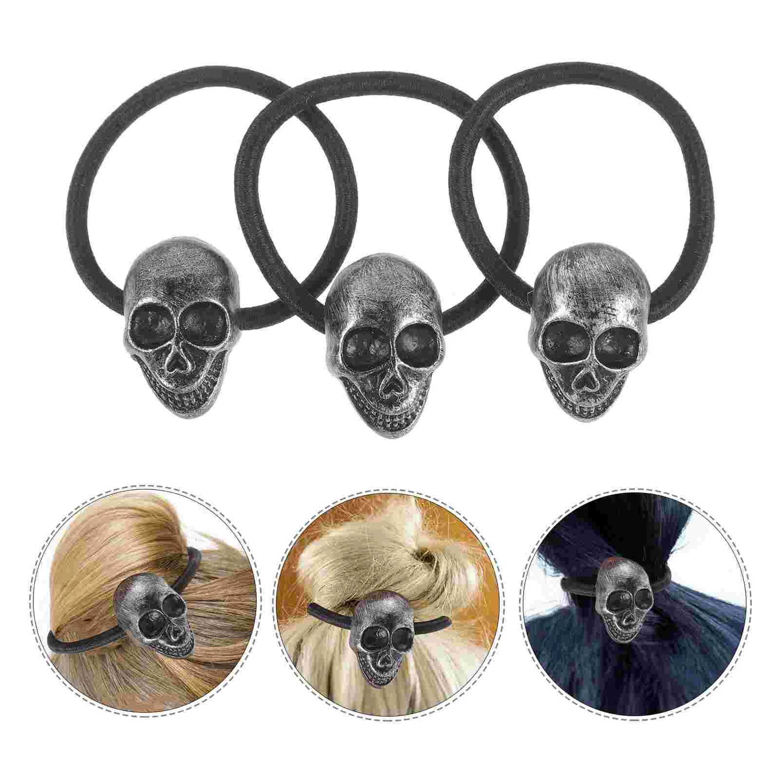 10 Pcs Skull Hair Ring Gothic Ties Halloween Accessories for Girls Elastic Ponytail Holders Head Rope