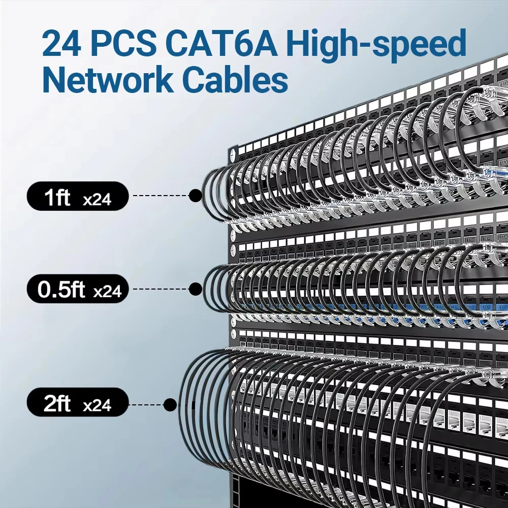 24 حزمة 0.1/0.15/0.2/0.3/0.5 متر Cat6a إيثرنت التصحيح كابل سليم UTP 0.5/1/2FT 10G 28AWG POE Lan كابل CAT6/6A لوحة التوصيل للتبديل #3