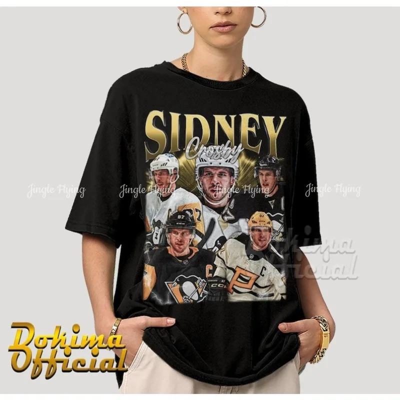 Camiseta Sidney Crosby, camiseta deportiva de campeonato de Hockey profesional americano de hielo, camiseta gráfica Vintage Botleg de los años 90, camiseta para fanáticos del regalo