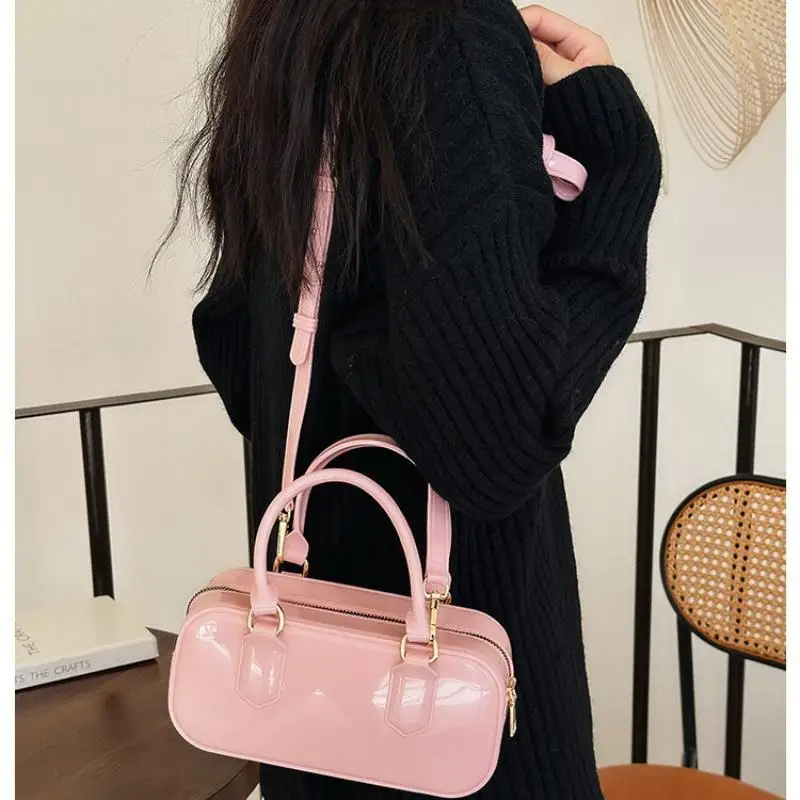 Solid Color Jelly Hobos Handbag Casual Dirty Resistant Crossbody Bag PVC Waterproof Crossbody Satchel Cosmetic Storage Bag