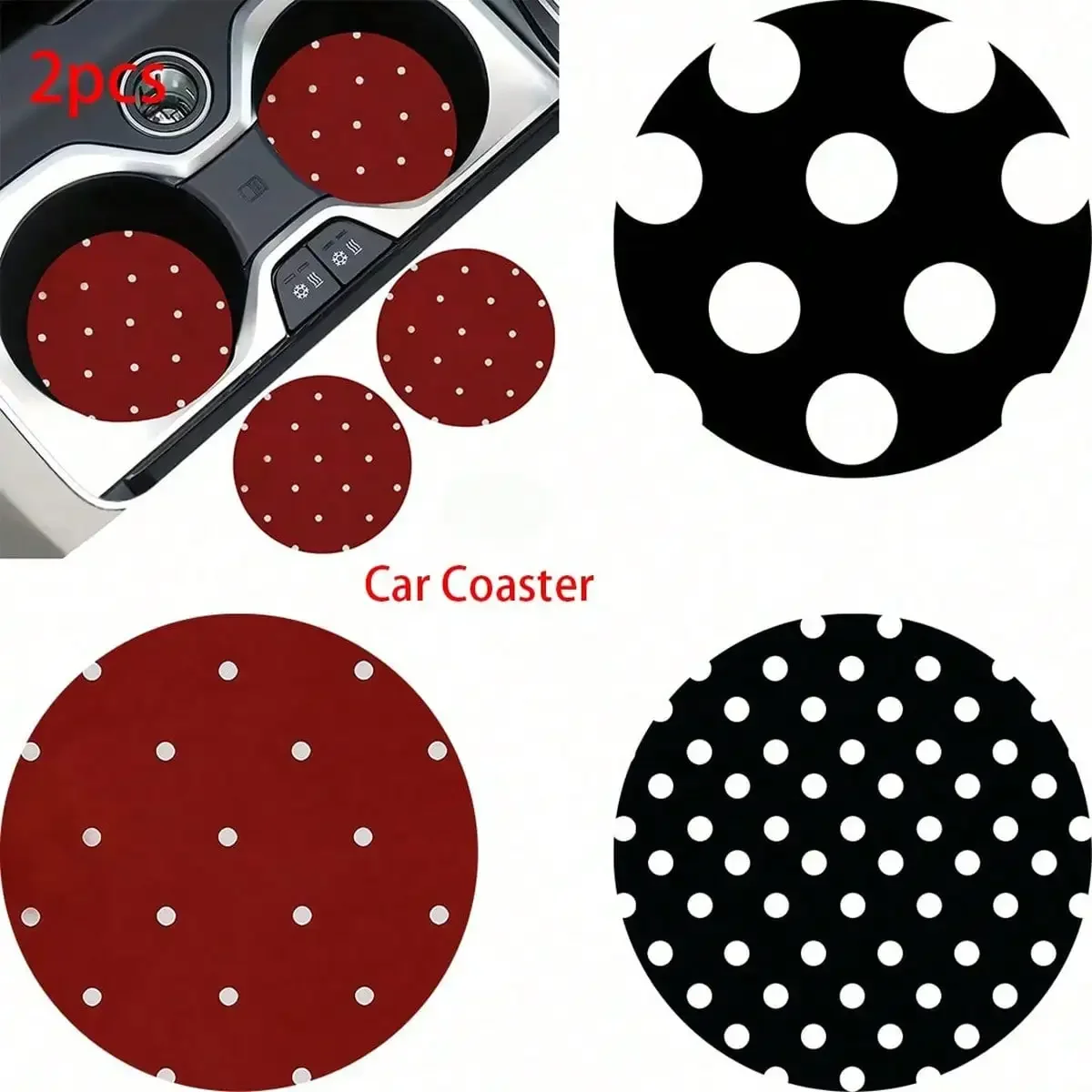 2pcs Non-Slip Polka Dot Cup Holder Coasters, Universal Car Interior Accessories