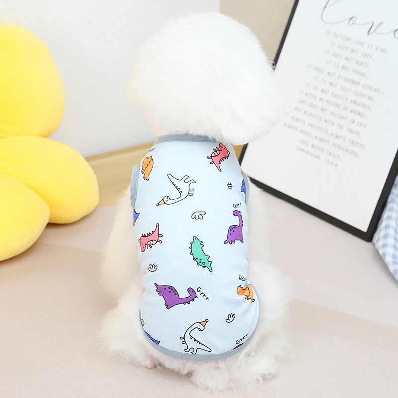 2023 Pet Breathable T-shirt Summer Thin Dog Clothes Poodle Dinosaur Bottoming Shirt Puppy Breathable Pullover Pet Summer