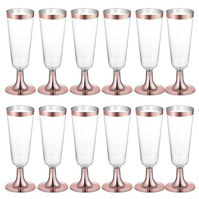 

36X Wedding Champagne Flute Creative Disposable Plastic Wedding Cup Champagne Glass Drinking Utensils -Rose Gold