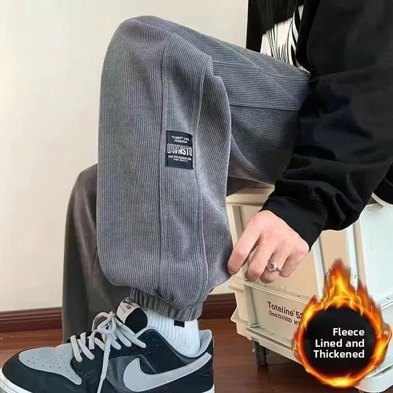 

Men's Fce Lined Thiened Sports Pants Large Size Warmth Retention Autumn Winter Casual Loose Fit Elastic Waisand