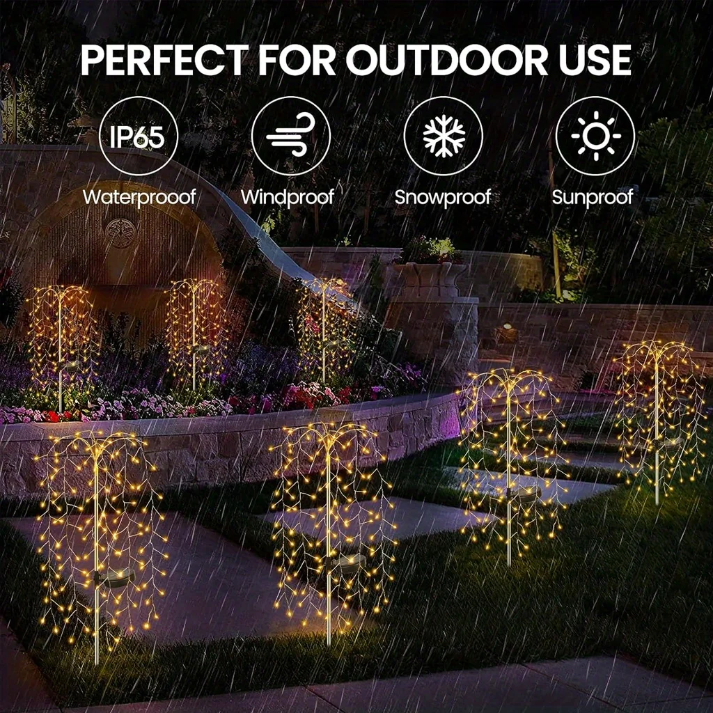 2 шт. 200 светодиодный солнечный садовый светильник, фейерверк, ивовые фонари, водонепроницаемые ландшафтные огни «сделай сам», украшения для садовой рождественской вечеринки