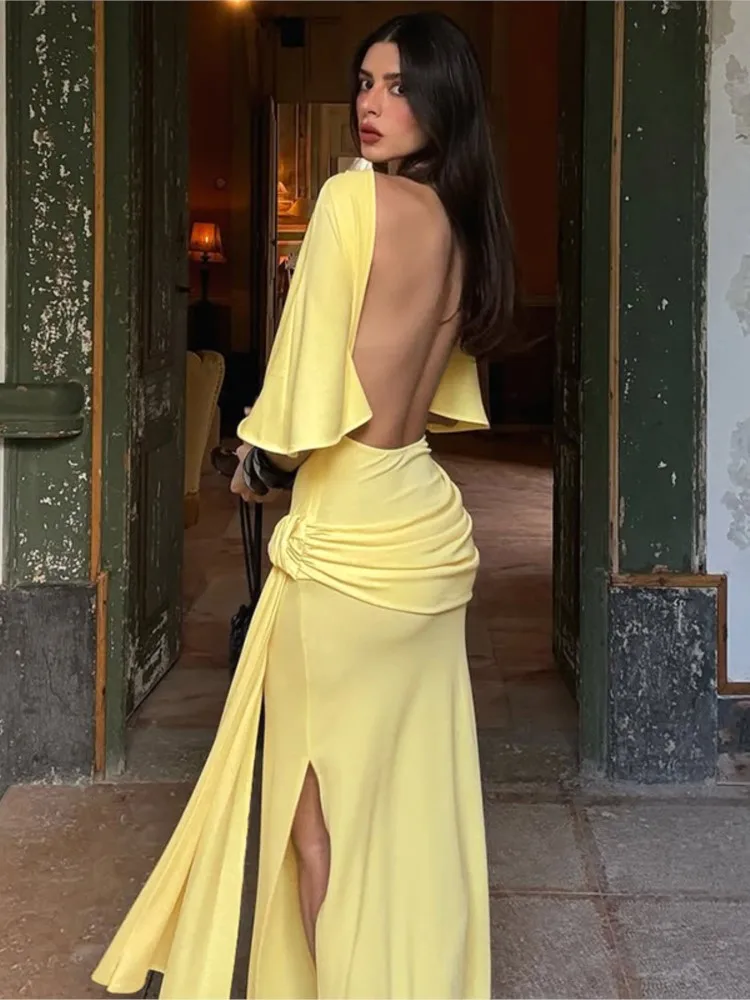 เดรสผู้หญิงสำหรับฤดูใบไม้ร่วงและฤดูหนาวปี 2025 แฟชั่นฤดูใบไม้ร่วง แขน 3/4 คอทรงโอ สีพื้น เรียบหรู เซ็กซี่ สำหรับงานเลี้ยงตอนเย็น ทรงเข้ารูป ยืดได้ ยาว