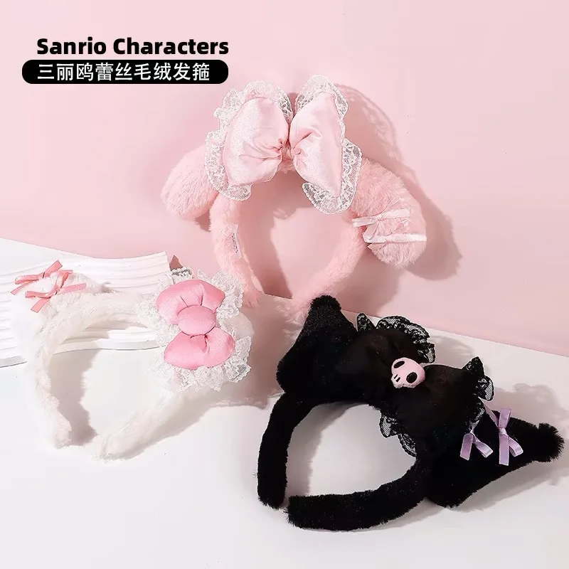 

Sanrio Kuromi Hair Hoop Cute Autumn/Winter Plush Headband Hair Clip Girl Headpiece Lace Headband Hair Clip Girl Gift
