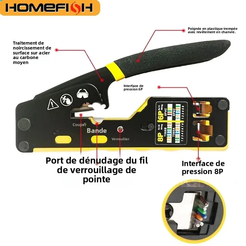 Pince à sertir pour câbles traversants 6088, pince à double usage 8P6P pour RJ45, poinçonnage RJ45, tête de cristal RJ45
