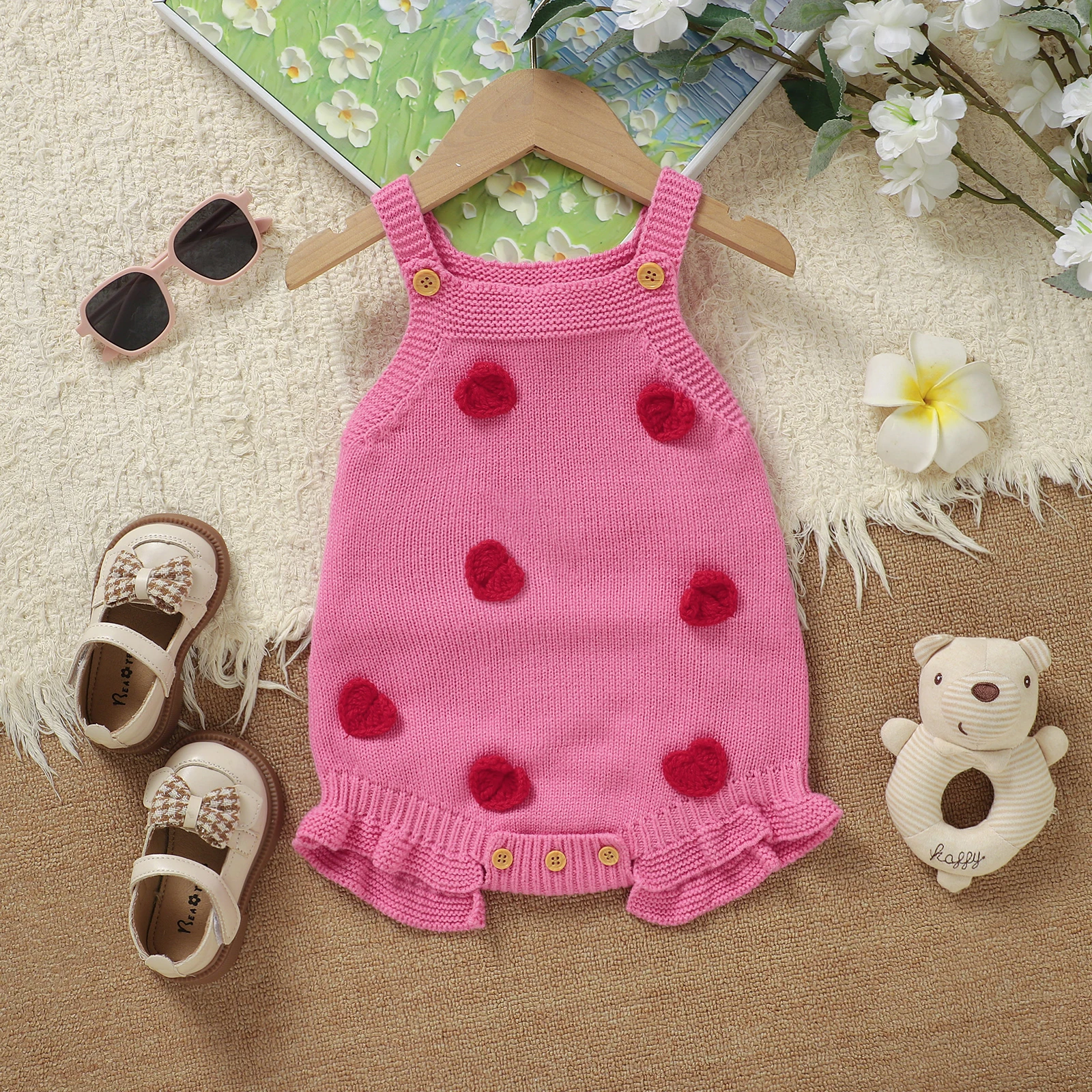 Newborn Baby Bodysuit Knitted Infant Girl Jumpsuit Sleeveless Summer Toddler Kid Clothes Fashion Solid Ruffles Cute Loving 0-18M