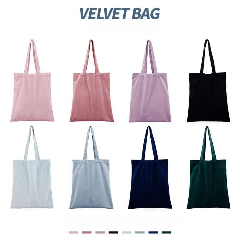 Wholesale Multi-color Blank Velvet Tote Bag Korean Style Women Students Fashion Shoulder Shopping Bag