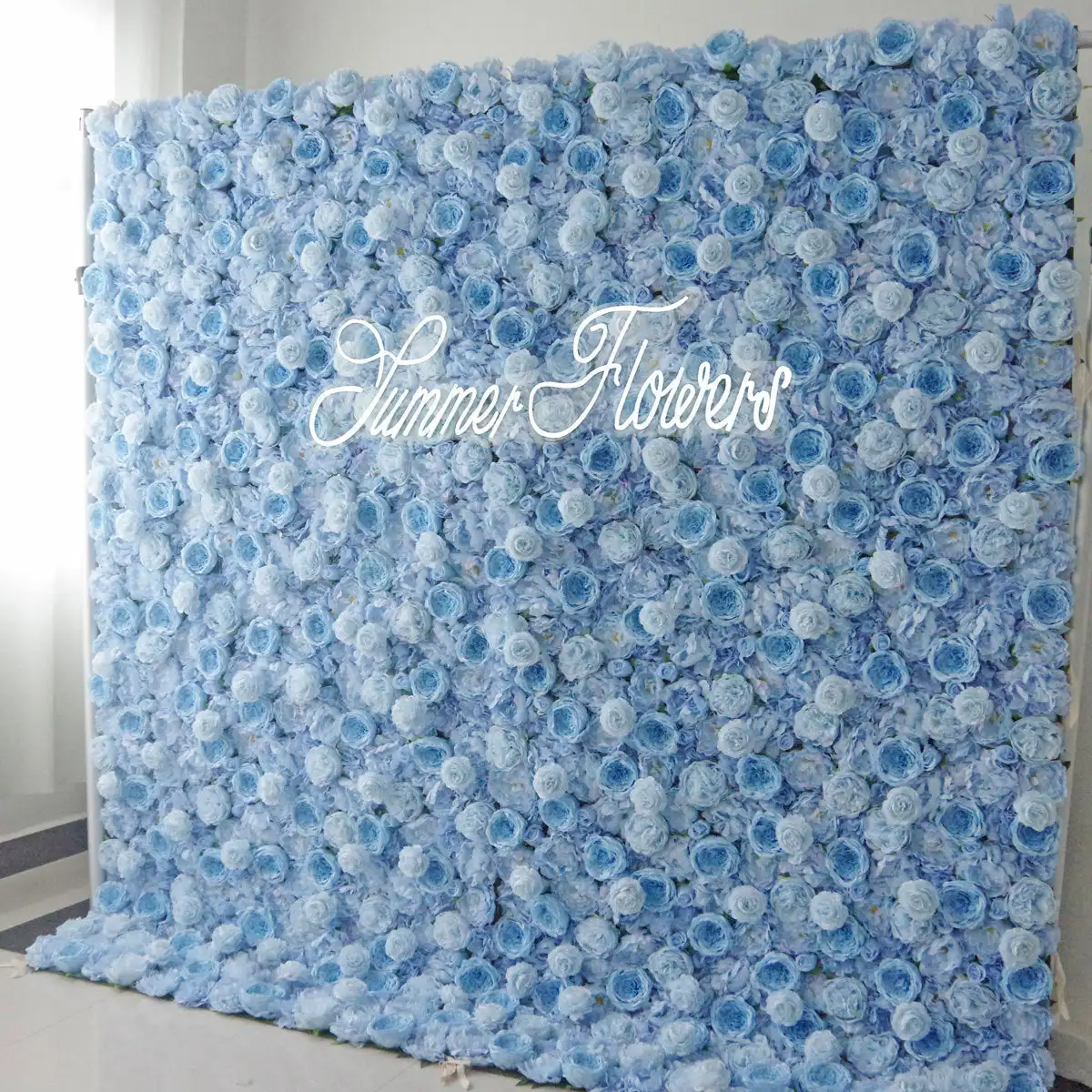 Royal Series Deluxe Blue Rose Peony 3D mixed flower wall curtain fabric Birthday party Wedding background decoration party props