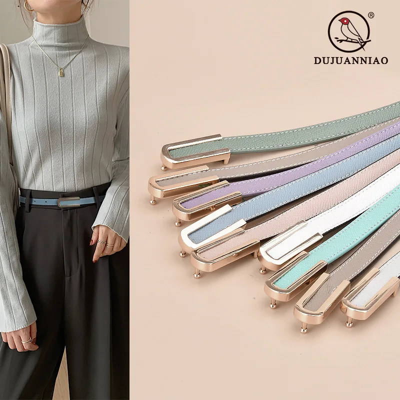 Double-faced Real Leather Slim Waistbands Multi-color Fashion Women Waist Belts Jeans Shirt Corset Cowskin Cinturones Para Mujer