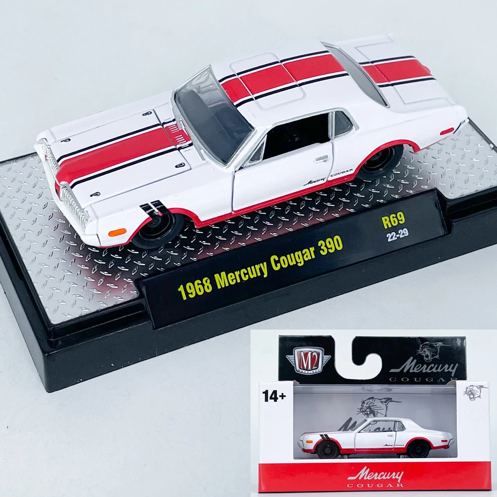 

M2 Machines 1/64 1968 Mercury Cougar 390 R69 White/Red Die-cast Alloy Car Model Collection Gift Toy