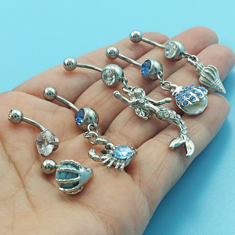 JINGLANG Trendy Crabs Starfish Octopus Dangle Navel Ring surgical steel Belly button Sexy Body Bars piercing Jewelry