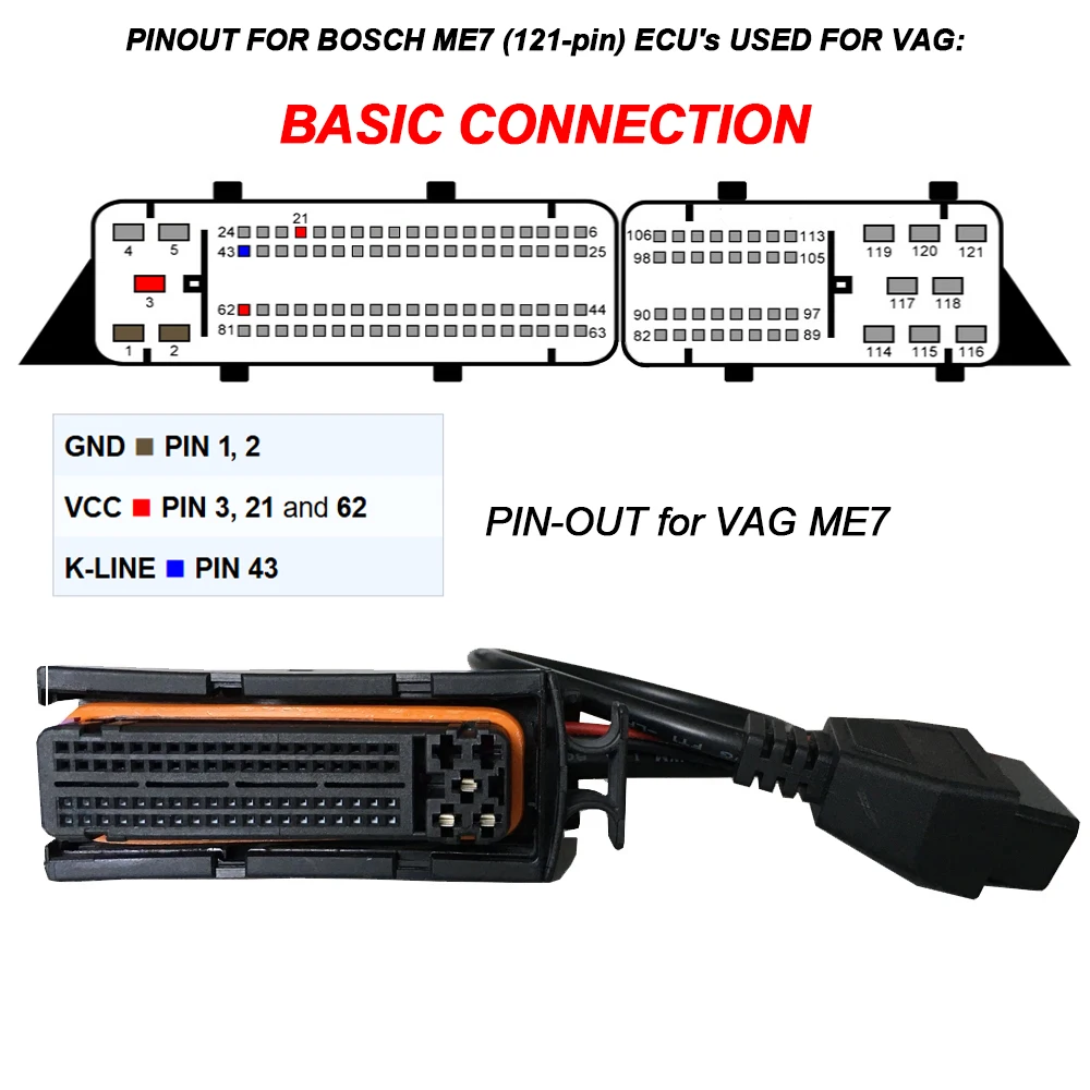 ECU Cable For Bosch ME7/EDC15/EDC15P/EDC15V/EDC15VM+ Connector Adapter For VAG Bosch ECU Programming Cable OBDII Connector Cable