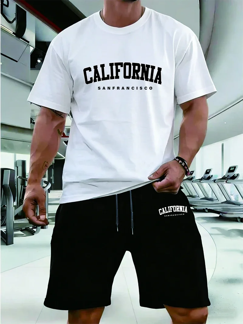 Hot Sales Mens Tracksuit Casual T-shirts Shorts Suit Gym Training Man Clothing Outdoor Sports Jogging Outfits Fashion Summer Set