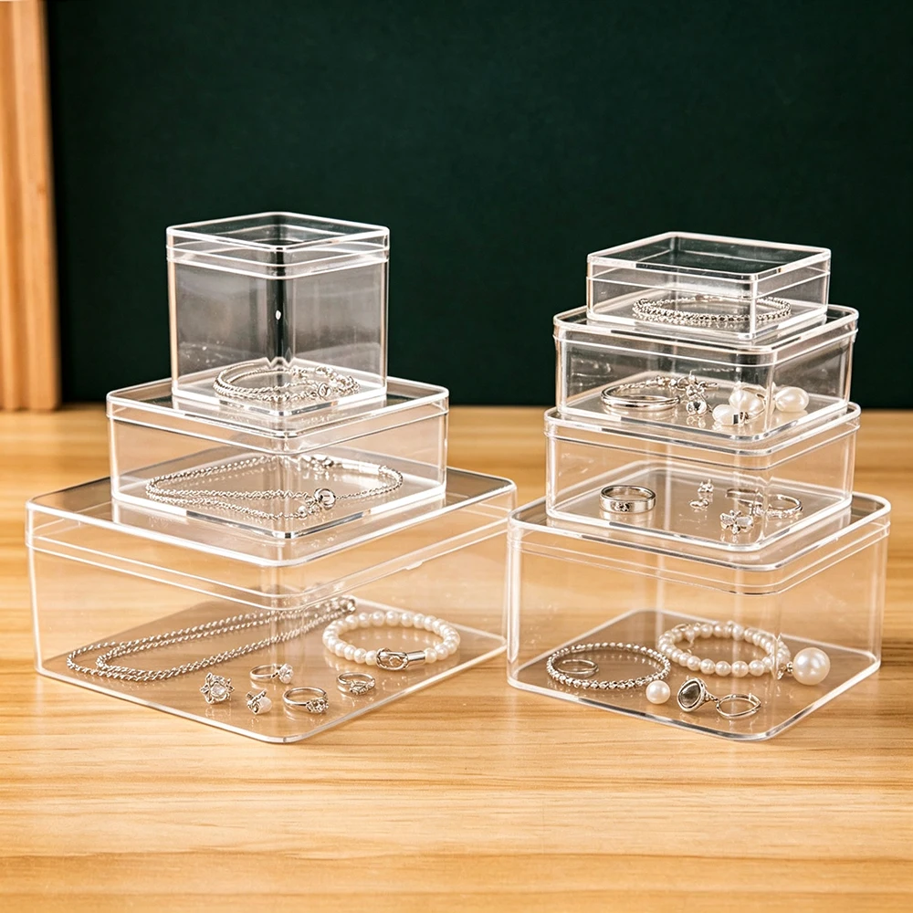 1-10Pcs Plastic Transparent Storage Box Organizer Desk Storage Box Container Drawer Jewelry Candy Food Makeup Gift Display Box