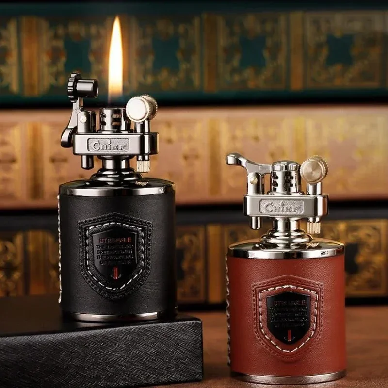 

Classic Retro Leather Belt Lighter Metal Carving Grinding Wheel Decoration Men's Smoking Accessories Collection Gifts.