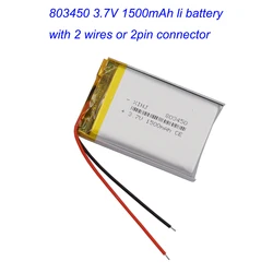 3.7V 1500mAh 5.55Wh Li-Polymer Li Lithium Battery 803450 Li-pol JST 2Pin 1.0/1.25/1.5/2.0/2.54mm Connector For GPS Camera LED