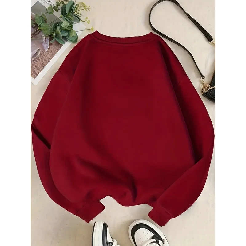 One-Pack Fashion  Women's Elegant Y2K Style SMILE and Cartoon Cat Print  Fleece-Lined Crew Neck Sweatshirt,Long Sleeve Pullover