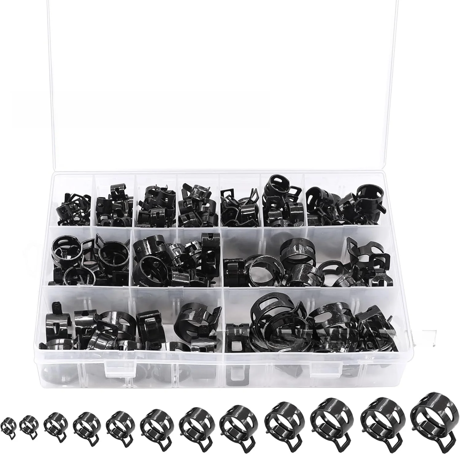 140pcs 65Mn Spring Steel Hose Clamps 6-22mm Rust Resistant For Silicone Vacuum Tube Air Fuel Line Automotive Motorcycle