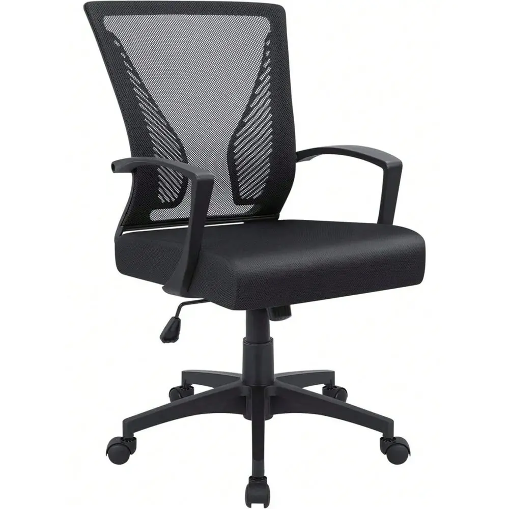 Office Chair Ergonomic Computer Desk Mesh Chair Mid Back Swivel Lumbar Support With Armrest 1, Black
