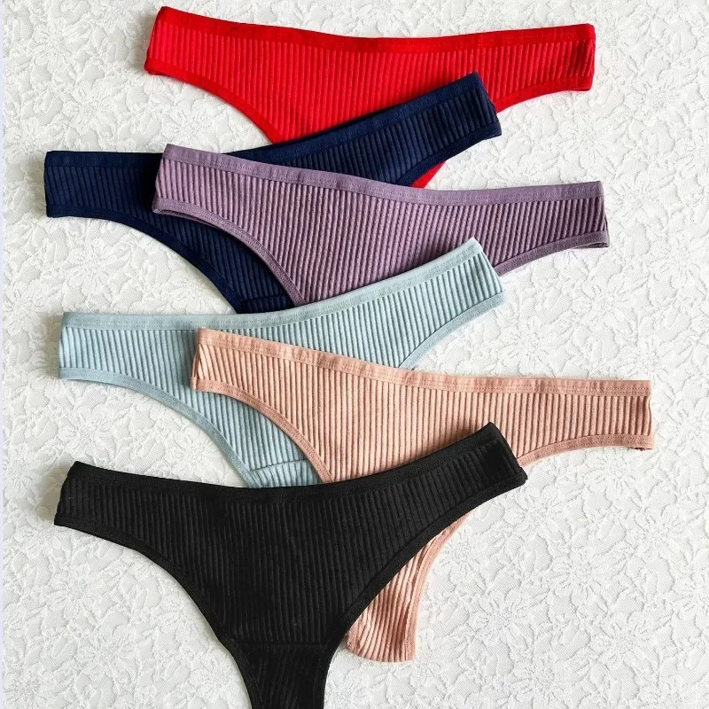 SP&CITY Vertical Bar Cotton Sexy Women's Underpants Low Waist Threaded Thongs Sports Breathable Seamless Panties Soft Briefs