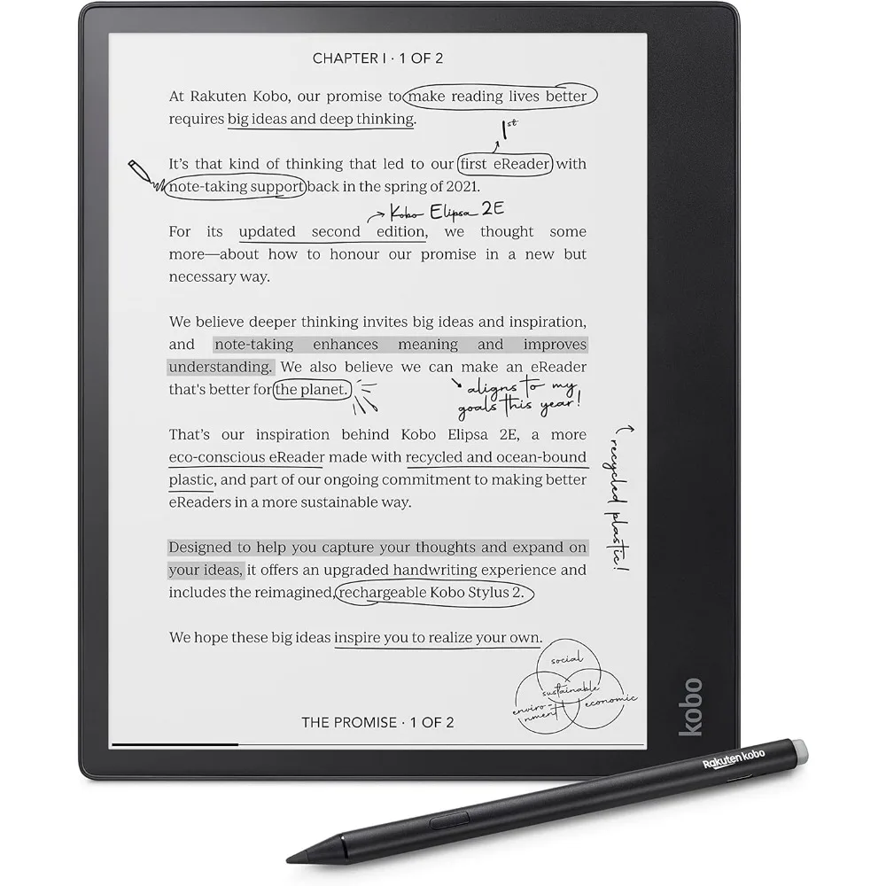 

10.3 inch E Ink Glare Free Touchscreen Ereader with Stylus Wi Fi 32GB Storage Adjustable Front Light