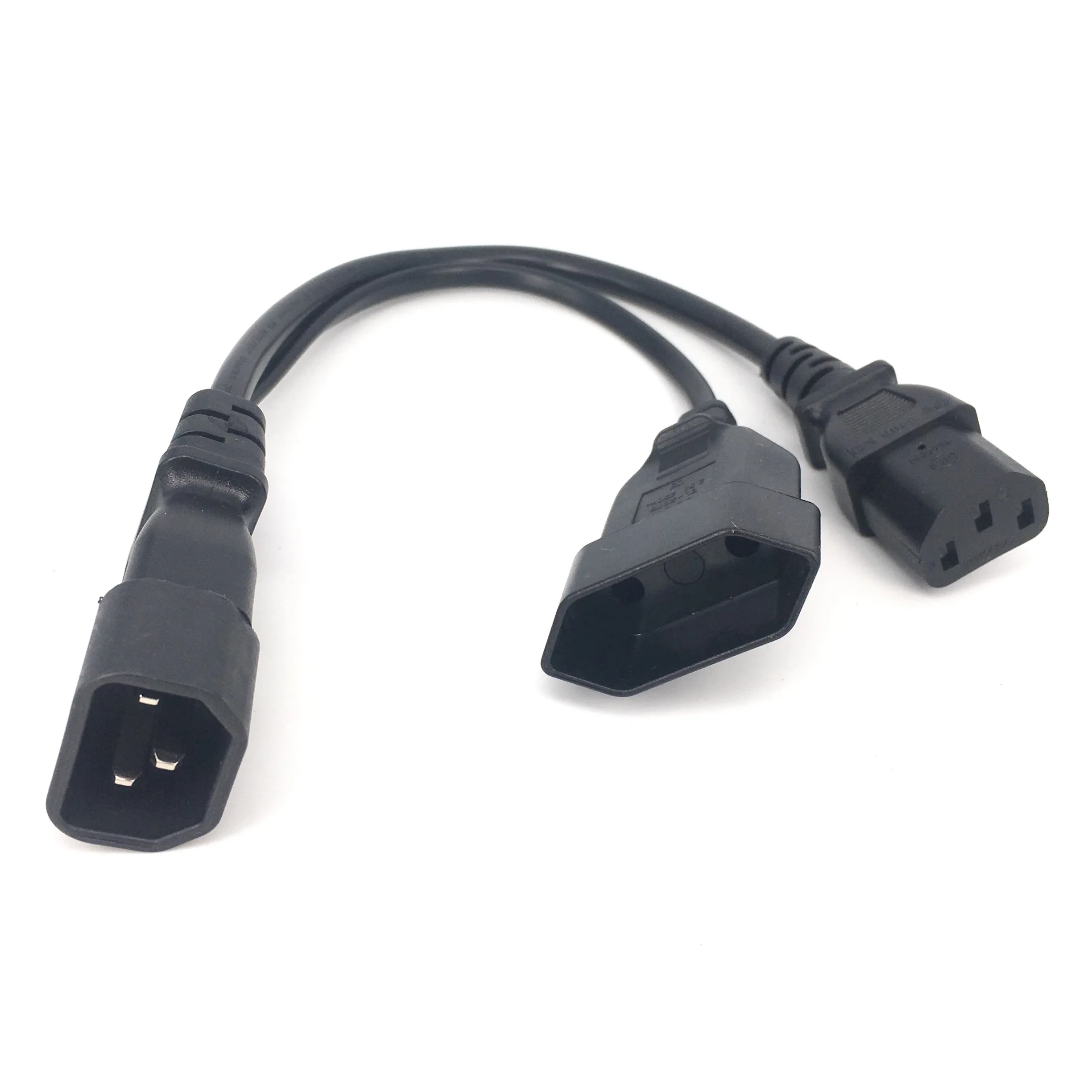 IEC320 3 pin C14 TO Male C13+2 hole EU 4.0mm Female socket AC power cord 0.3m Y Type Splitter Power Cord IEC320 3 pin C14 TO Ma