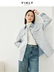 Vimly-abrigo de Tweed acolchado para mujer, chaqueta de Patchwork azul de longitud media, camisa a cuadros con botones, prendas de vestir exteriores, invierno, M3932, 2023