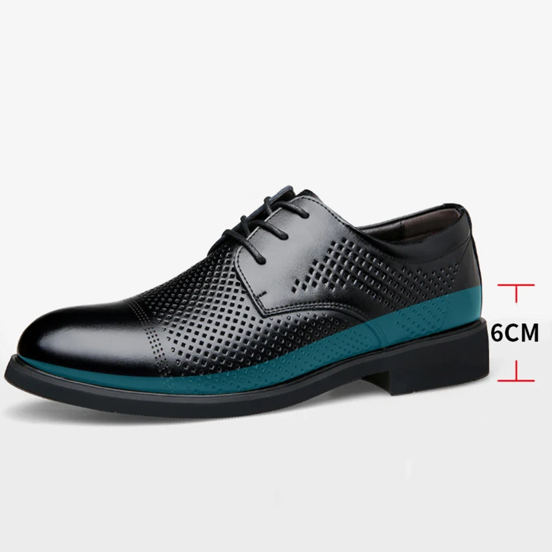 Chaussures rehaussantes en cuir noir pour hommes, chaussures formelles, chaussures d'affaires décontractées, chaussures trempées, grande taille, ino -46, mode