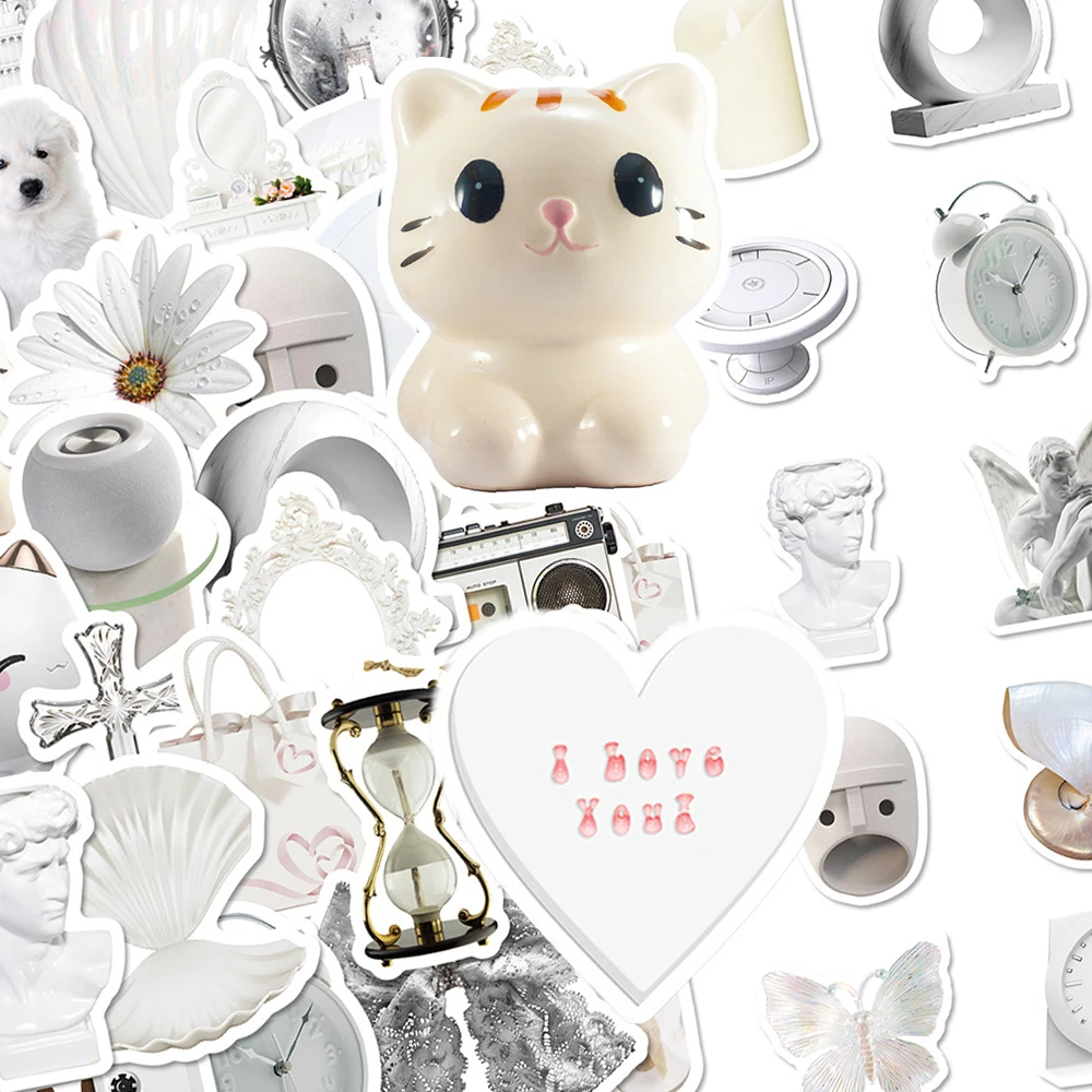 

10/30/50pcs White INS Simple Style Stickers Cartoon Aesthetic Decals DIY Water Bottle Phone Luggage Graffiti Sticker Decoration