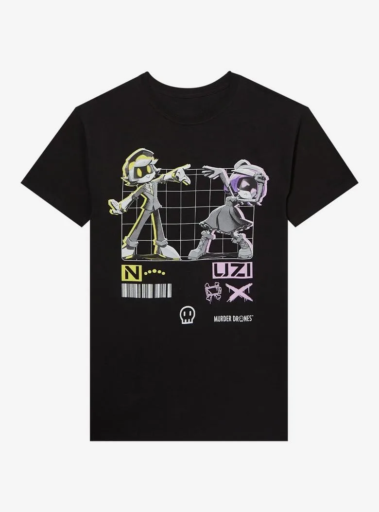 Cartoon Retro Punk Cotton Printed Short-sleeved Murder Drones Uzi Heavyweight T-Shirt Harajuku Retro Casual Streetwear Unisex