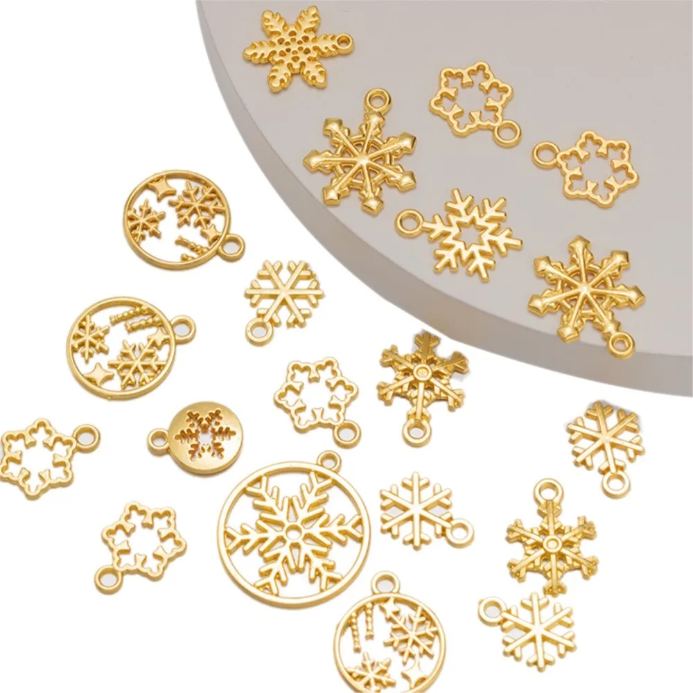 20Pcs Cute Snowflake Charms Christmas Hollow Snow Pendants For DIY Keychain Jewelry Making Findings Accessories Wholesale