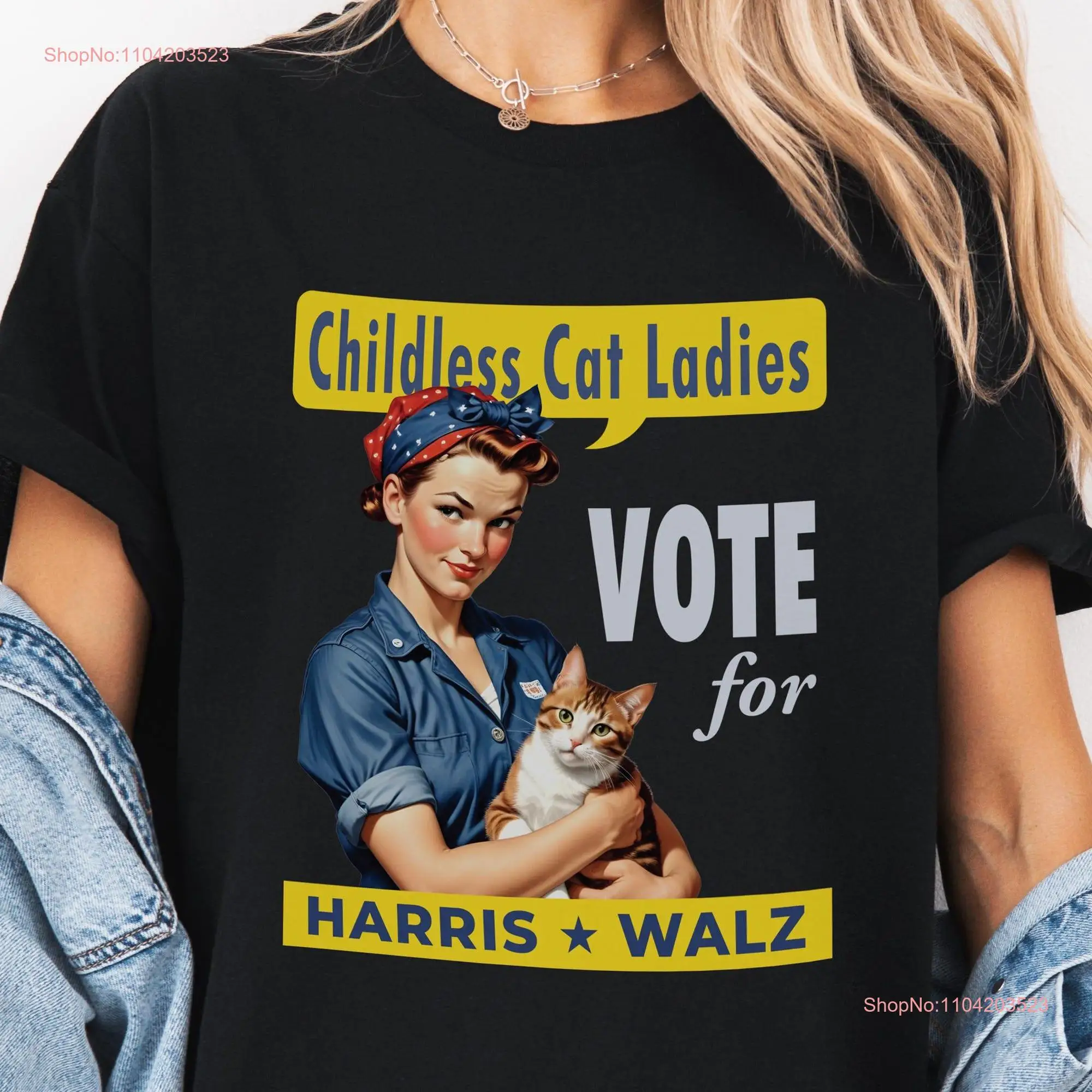 Childless Cat Ladies Vote Harris Walz Rosie Riveter Political Humor T Shirt 2024 Election Campaign Funny For Democrats