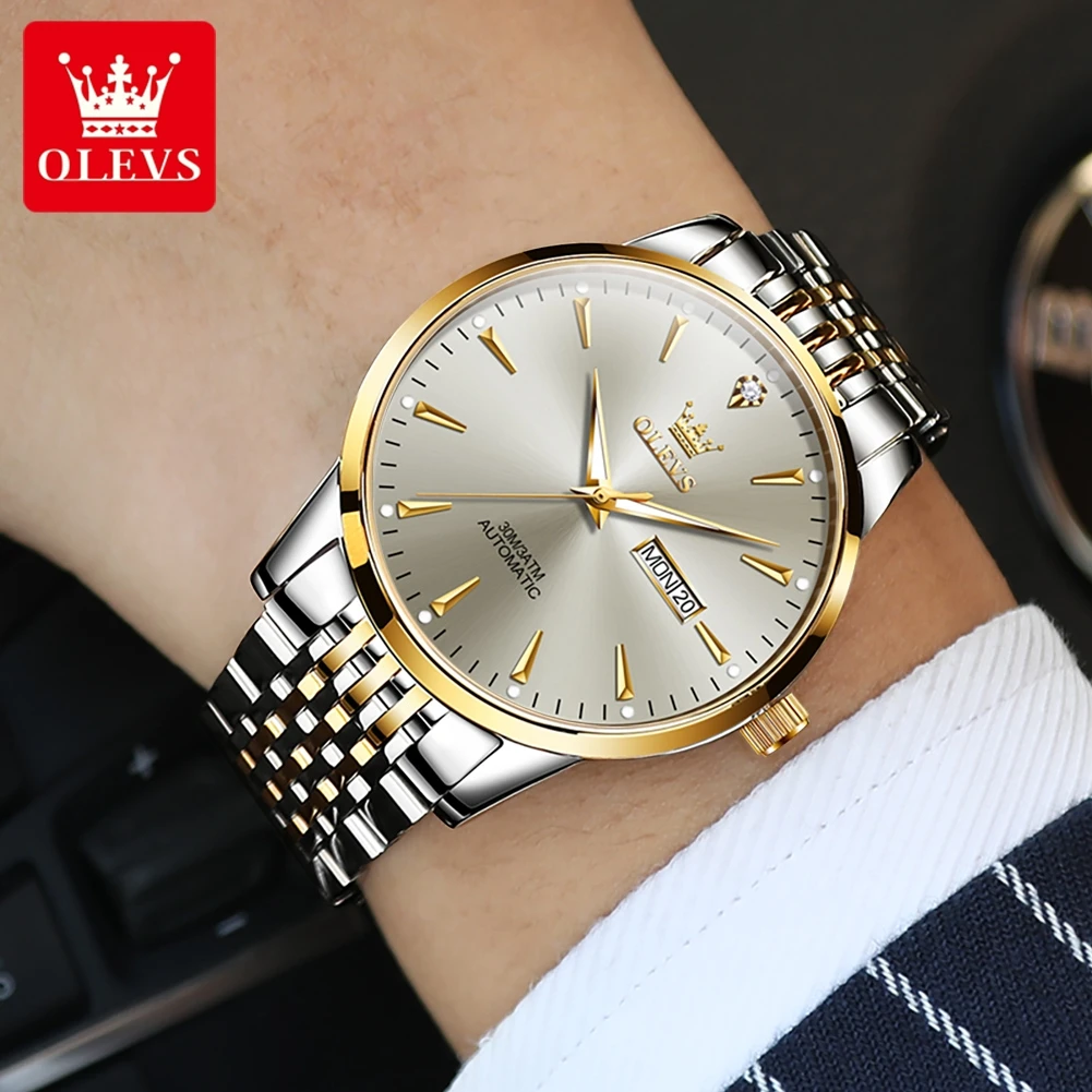 OLEVS 6635 Orginal Automatic Watch Fashion Dual calendar Waterproof Mens Mechanical Watches Luxury Top Brand Wrist Watch for Men