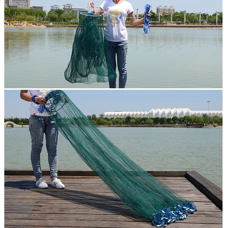 Lawaia Aluminum Ring Fishing Nets, Easy to Throw Cast Net, Green Netting, Lron Pendant, Hand Throw, Catch, Fishing Network