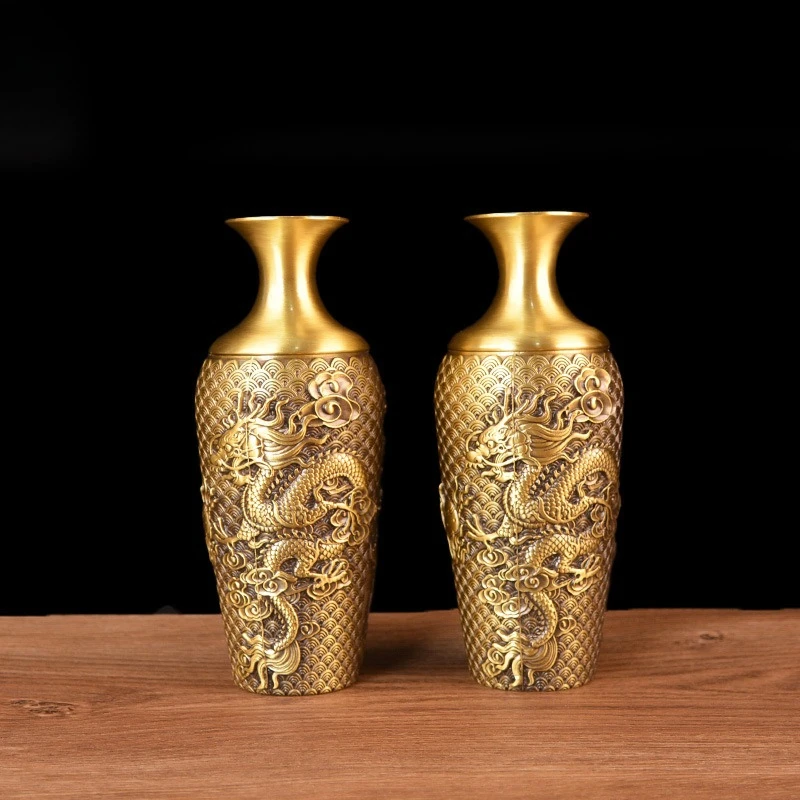 Copper Dragon Pattern Vase Statue Vase Statue Office Home Decor Gift for Desk Ornament