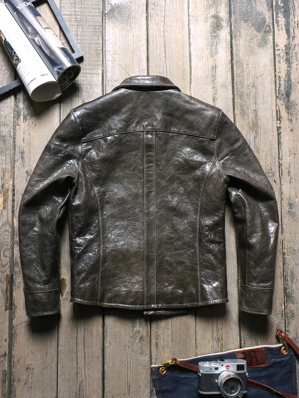 Tailor Brando Full Grain Vegetable Tanned Goatskin Japanese Style Vintage Lapel Men's Genuine Leather Jacket