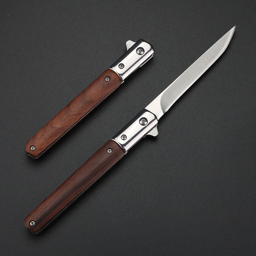 Outdoor camping multifunctional knife, wooden handle folding knife, family fruit knife, sharp peeling knife