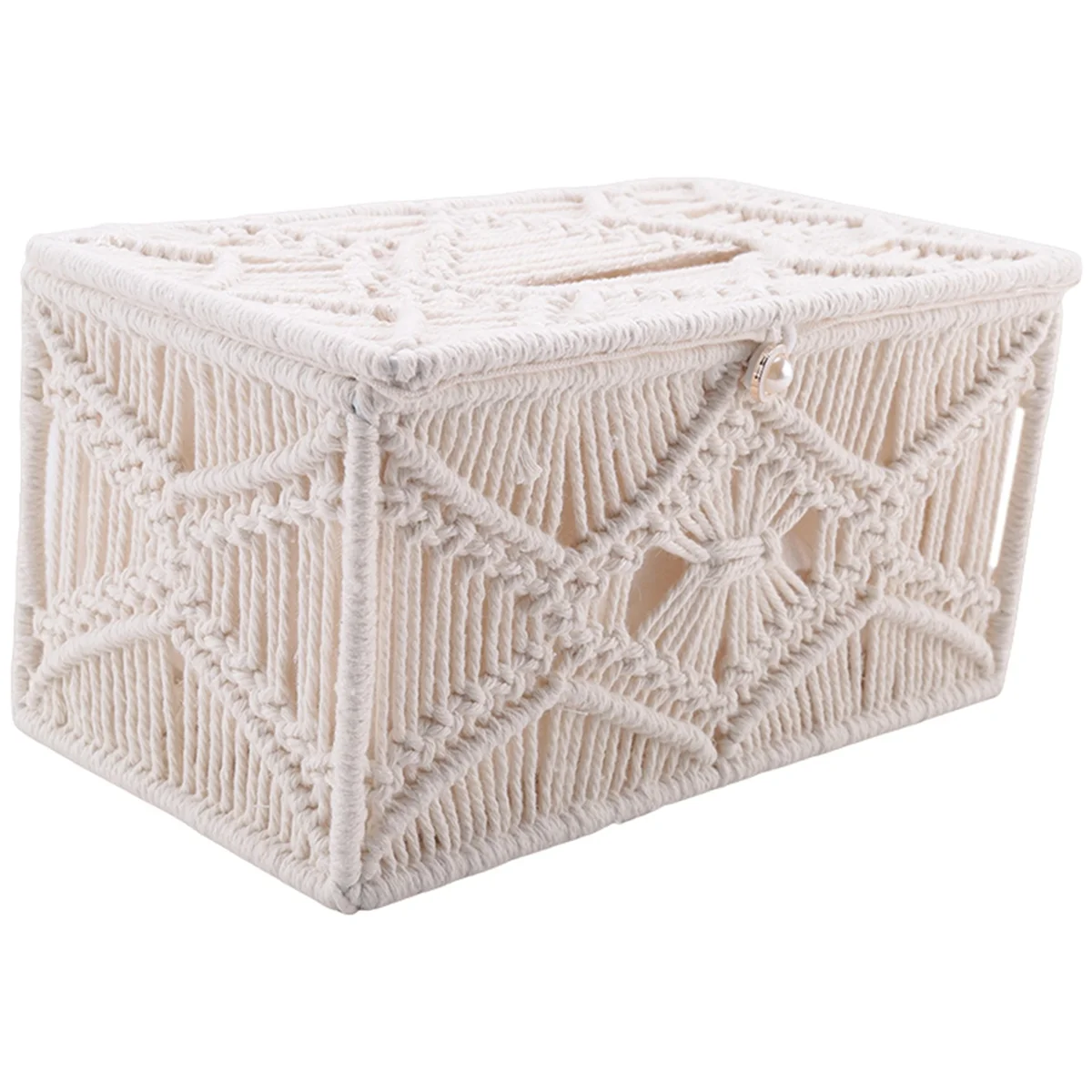 Tissue Box Cover Boho Decor Rectangular Paper Tissue Holder with Bead Buckle Macrame Napkin Tissues Organizer Home Decor