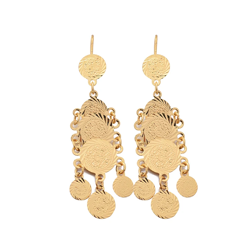 Coin Gold Color Earring For Women Men Arab Charm Pendant Earrings Banquet Jewelry Gift Coin Earrings for Wealth Transportation