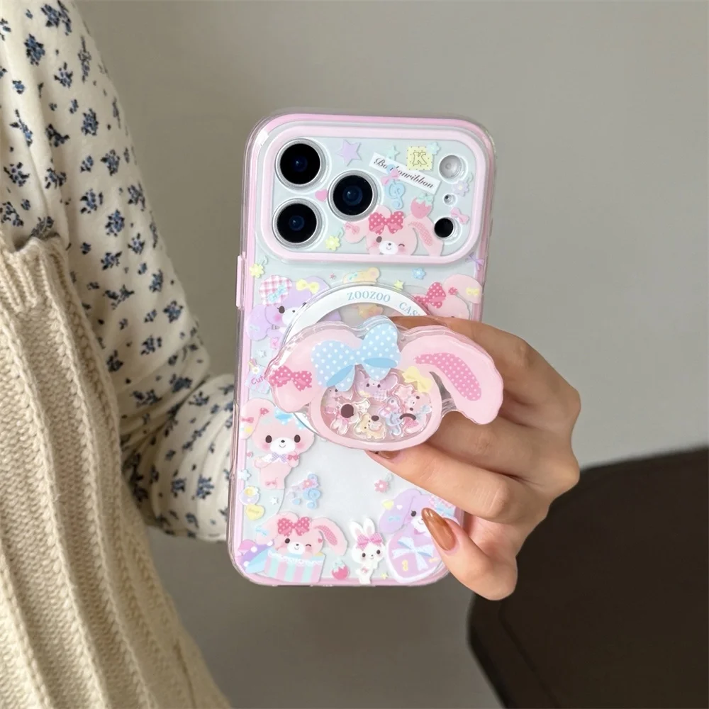

Kawaii Dessert Rabbit Magnetic Phone Case for iPhone 15 Pro 13 14 16 17 Pro Max Cover Cute Cartoon Cases For Magsafe Stand Funda